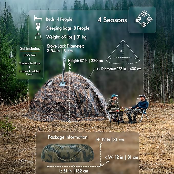 RBM Outdoors UP-5 All-Season 8-Person Premium Tent with Stove Jack