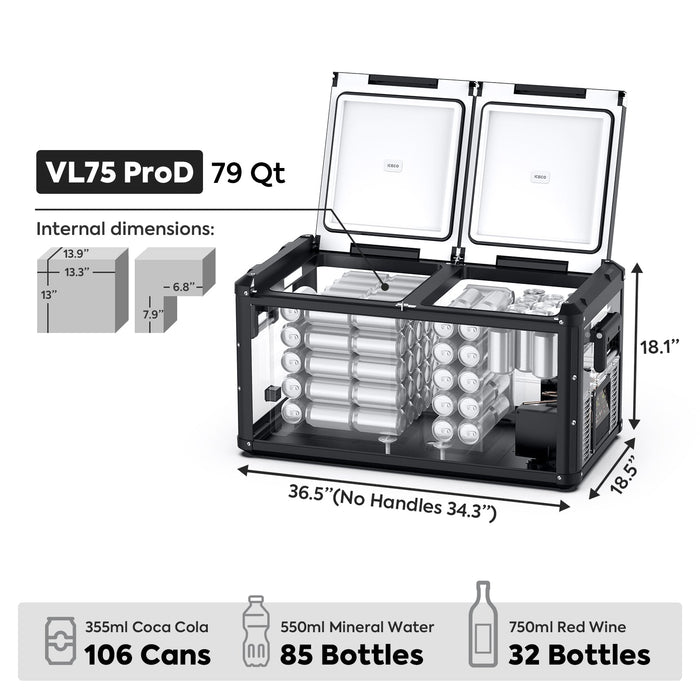 ICECO VL75ProD 79.2QT 12V Heavy Duty Fridge Freezer